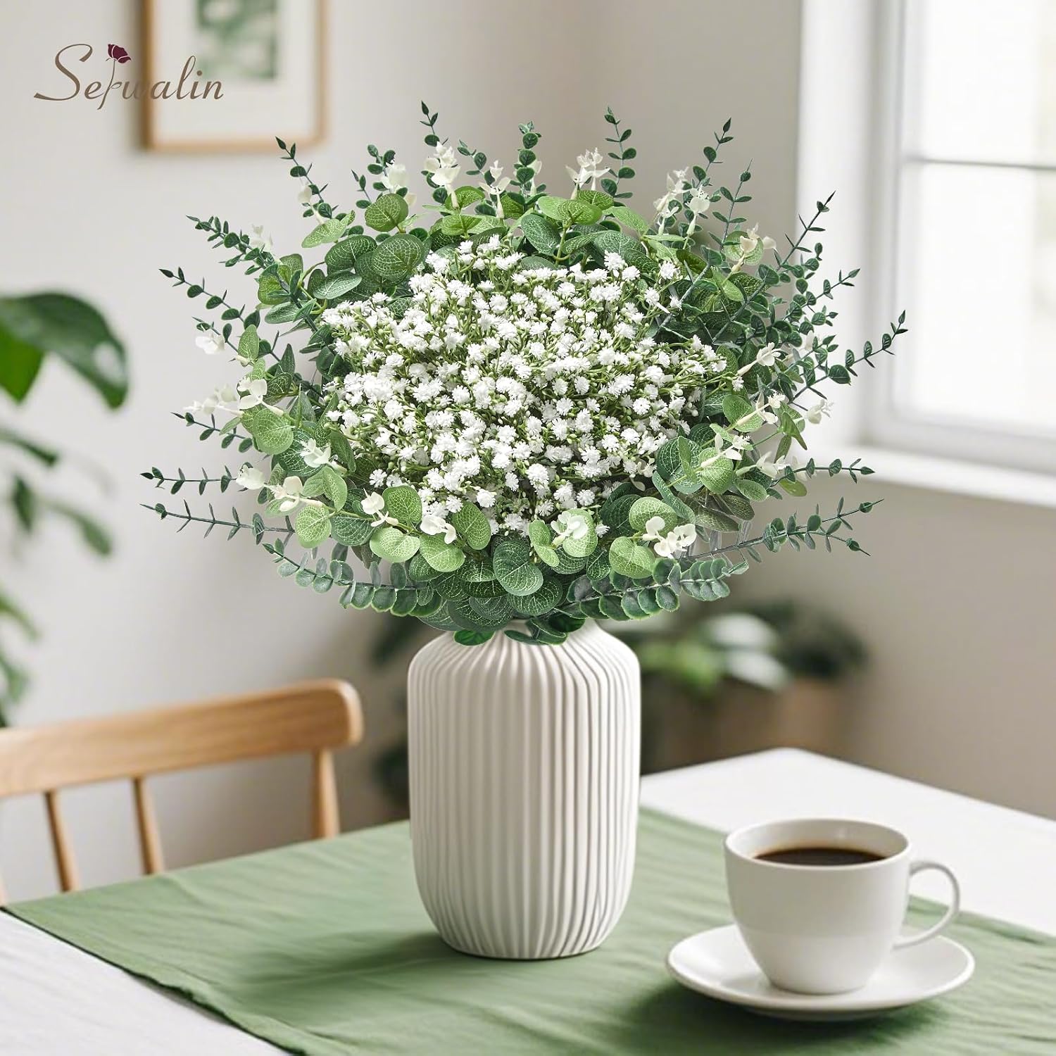 Serwalin 300 Pcs Mixed Artificial Eucalyptus Stems，Babys Breath Artificial Flowers Bulk with Artificial Fake Greenery Stems for Wedding DIY Bouquets Floral Arrangement Home Decor