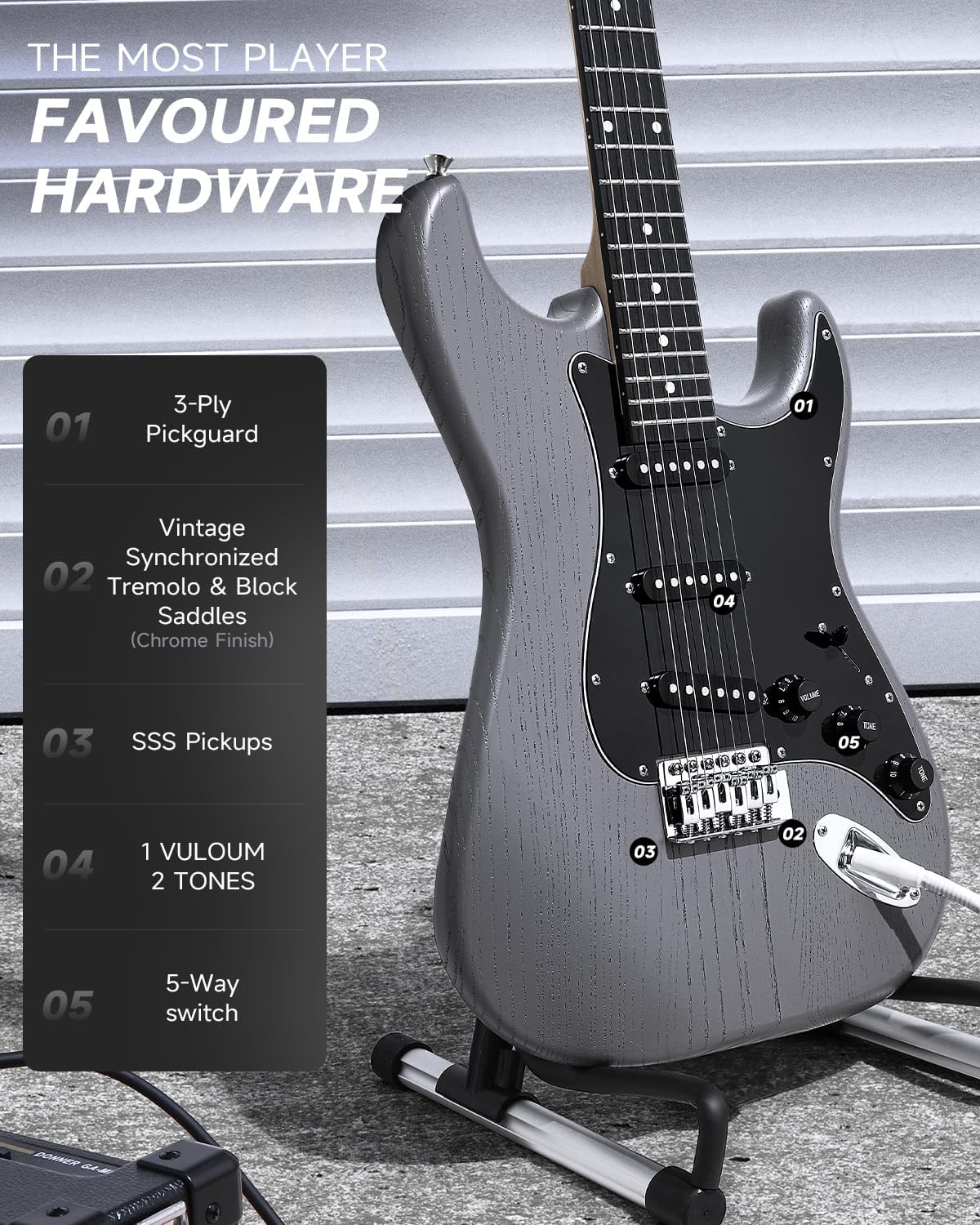 DONNER DST-80 Electric Guitar 39' Beginner Electric Guitar Kit with Amp, Classic SSS Pickup Complete with Gig Bag, Tuner, Capo, Strap, Picks, and Free Online Lessons