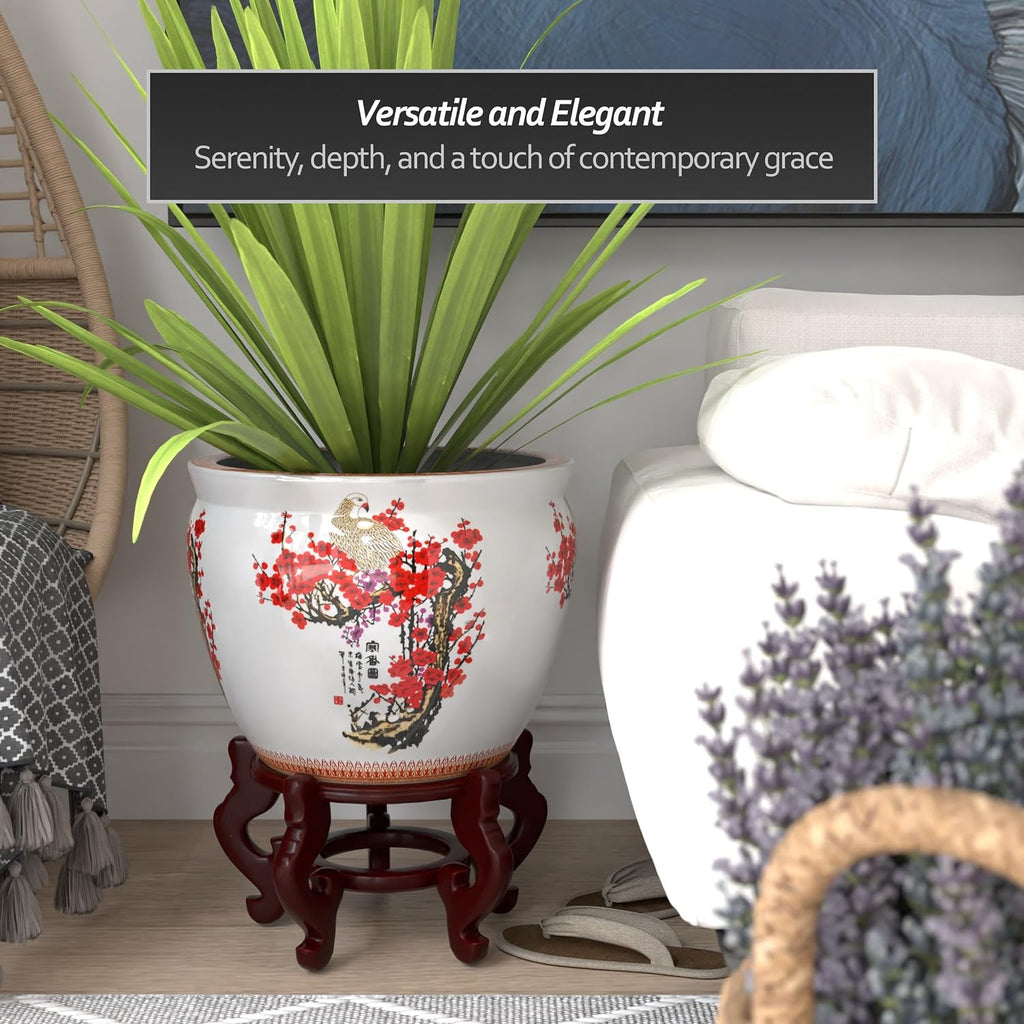 Red Lantern 16' Cherry Blossom Porcelain Fishbowl Planter