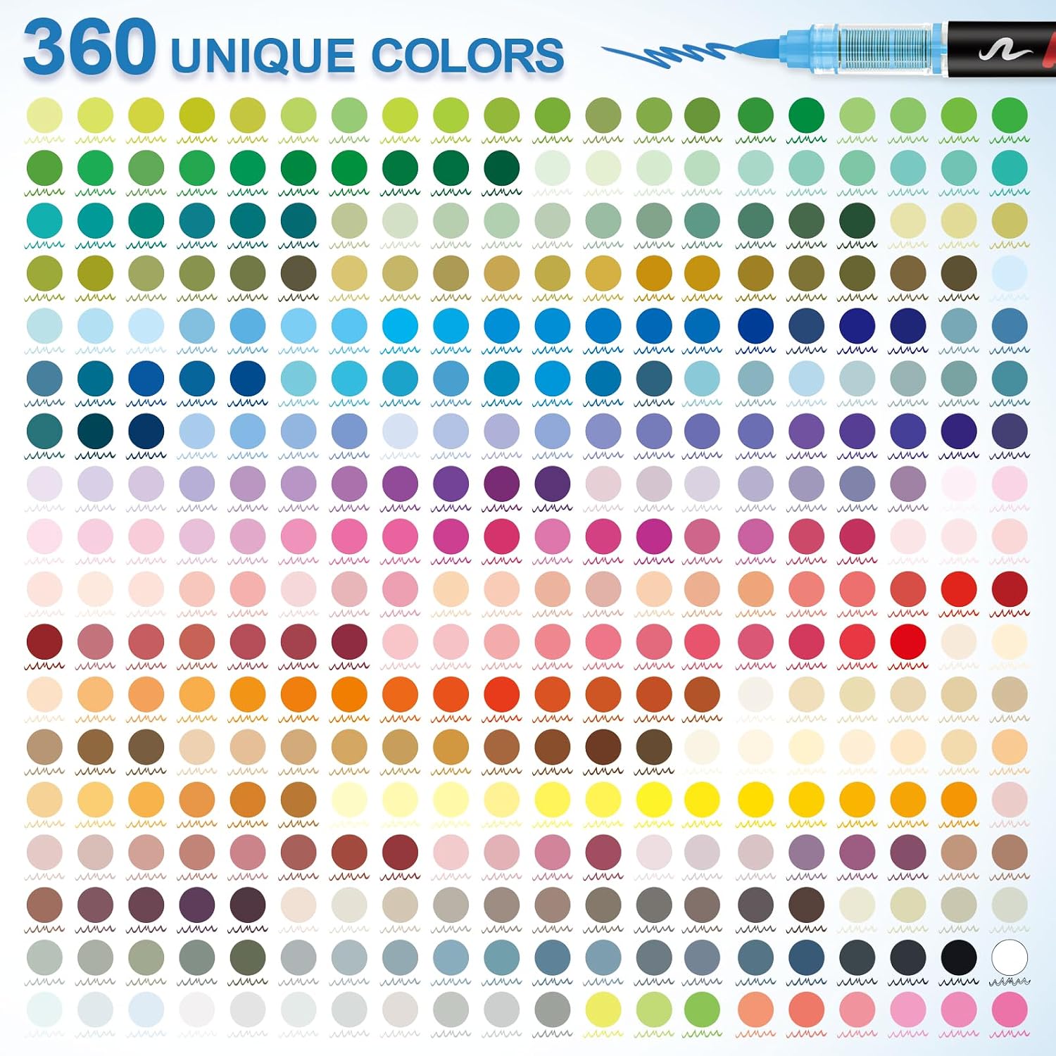 Guangna 360 Acrylic Paint Markers, Brush Tip Acrylic Paint Pens, Quick-Drying Waterproof Ink, for Rock Painting Plastic Wood Canvas Glass Ceramic Metal Art Crafts Supplies Gift