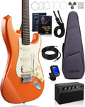 AKLOT Beginner Electric Guitar Kit: 10W Amp, Coil-Split HSS Pickups, Lesson Book, Roasted Maple Neck, Gig Bag, Tuner, Strap, Picks, Stryde Blaze Orange