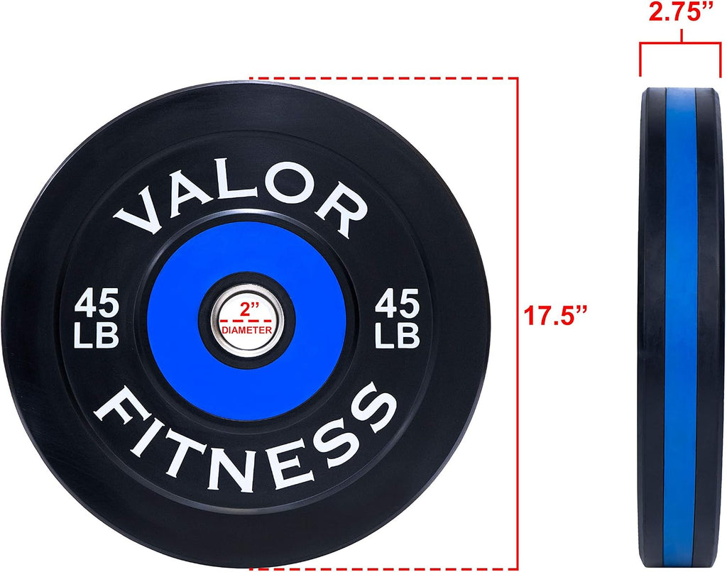 Valor Fitness Olympic Bumper Plate Pro - Weight Plates - Lifting Strength Conditioning Cross Training Workouts – Sold in Singles, Pairs, Sets - Workout Equipment