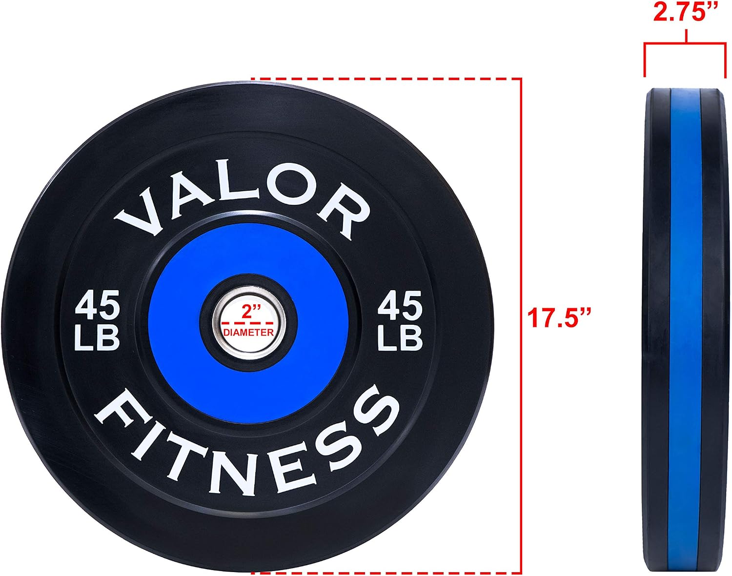 Valor Fitness Olympic Bumper Plate Pro - Weight Plates - Lifting Strength Conditioning Cross Training Workouts – Sold in Singles, Pairs, Sets - Workout Equipment