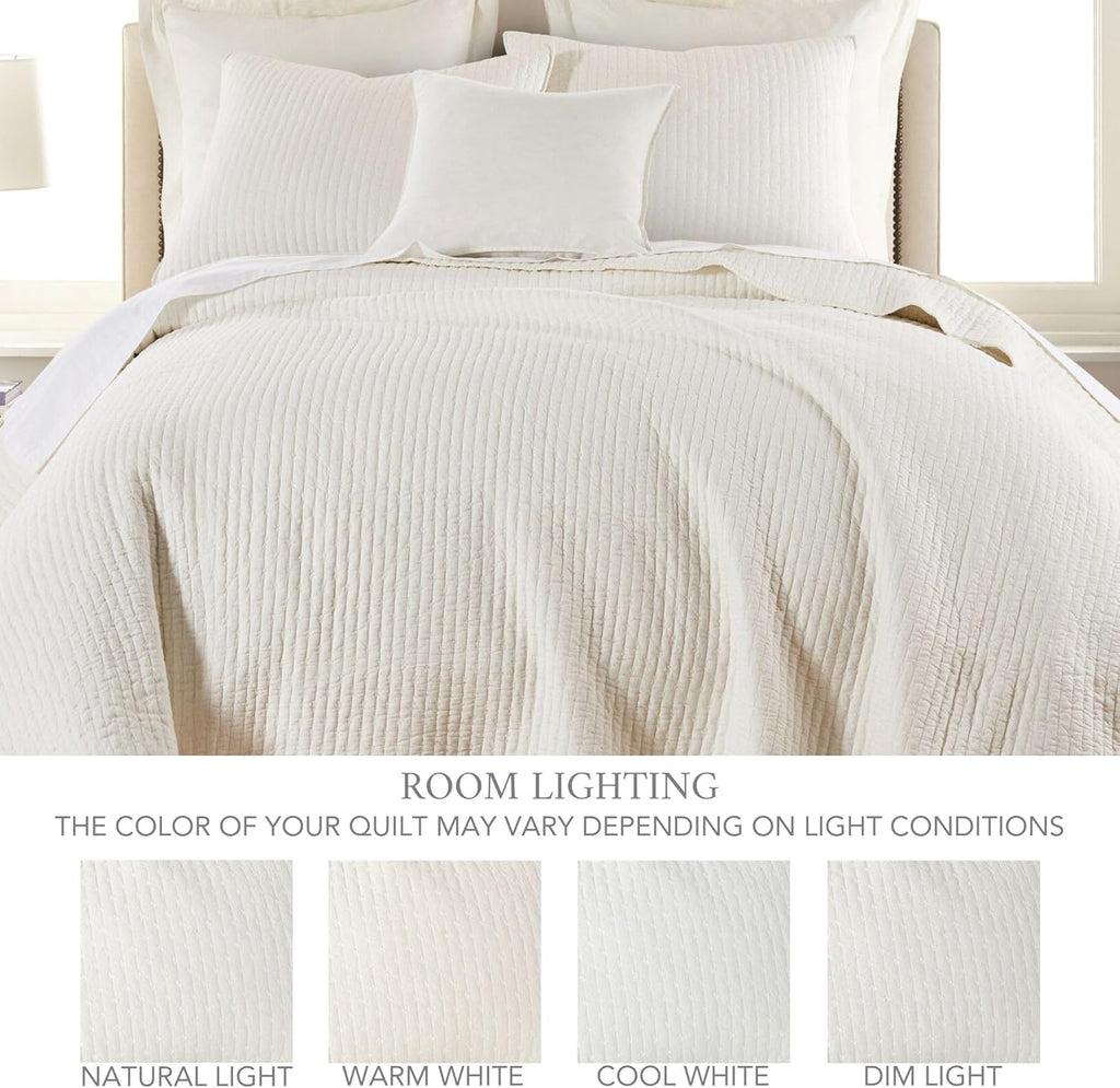 Levtex Home Cross Stitch Reversible King Bedspread Set (120x104in) with 2 Pillow Shams (36x20in) - Stitch Texture - Cream - Cotton King Size Bedspread Set - Soft, Pre-Washed