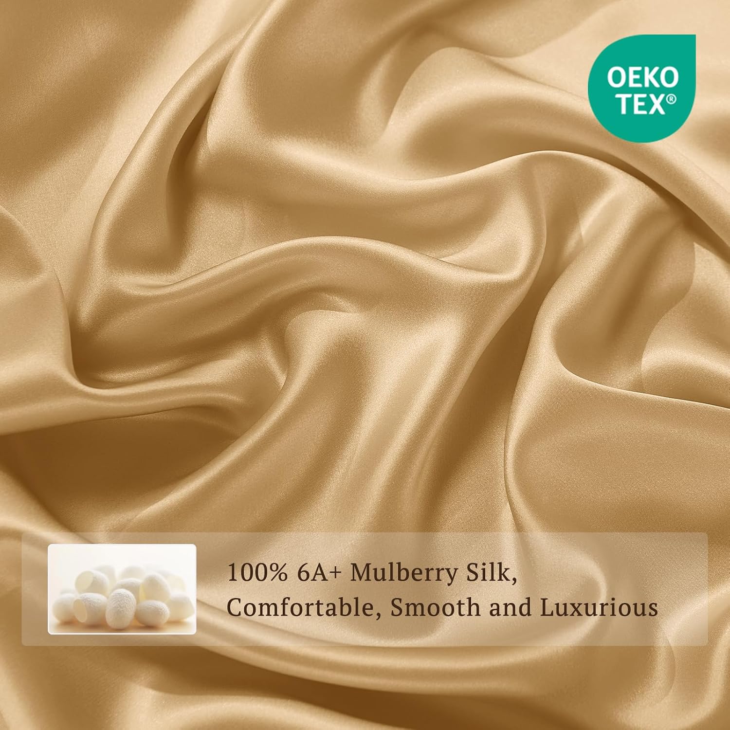 THXSILK 100% Pure Mulberry Silk Duvet Cover Set 3 Piece, 6A+ Grade Luxury Soft Bedding Silk Sheets for Hair and Skin, 1 Pcs Quilt/Comforter Cover with 2 Zippered Pillowcases (Metallic Gold, King)