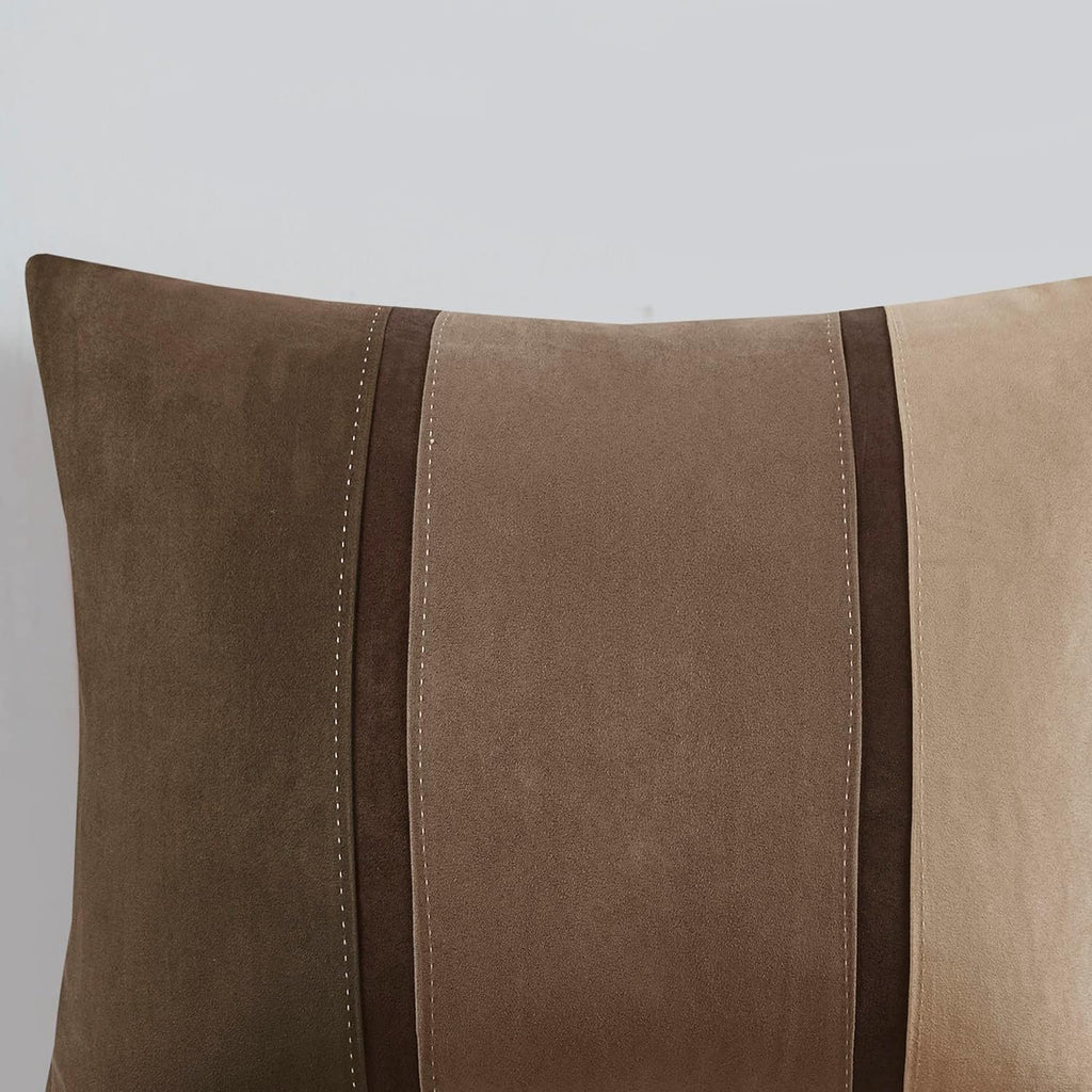 Madison Park Palisades Comforter Set Modern Faux Suede Pieced Stripe Design, All Season Down Alternative Cozy Bedding with Matching Shams, Decorative Pillows, Cal King(104'x92'), Brown 7 Piece
