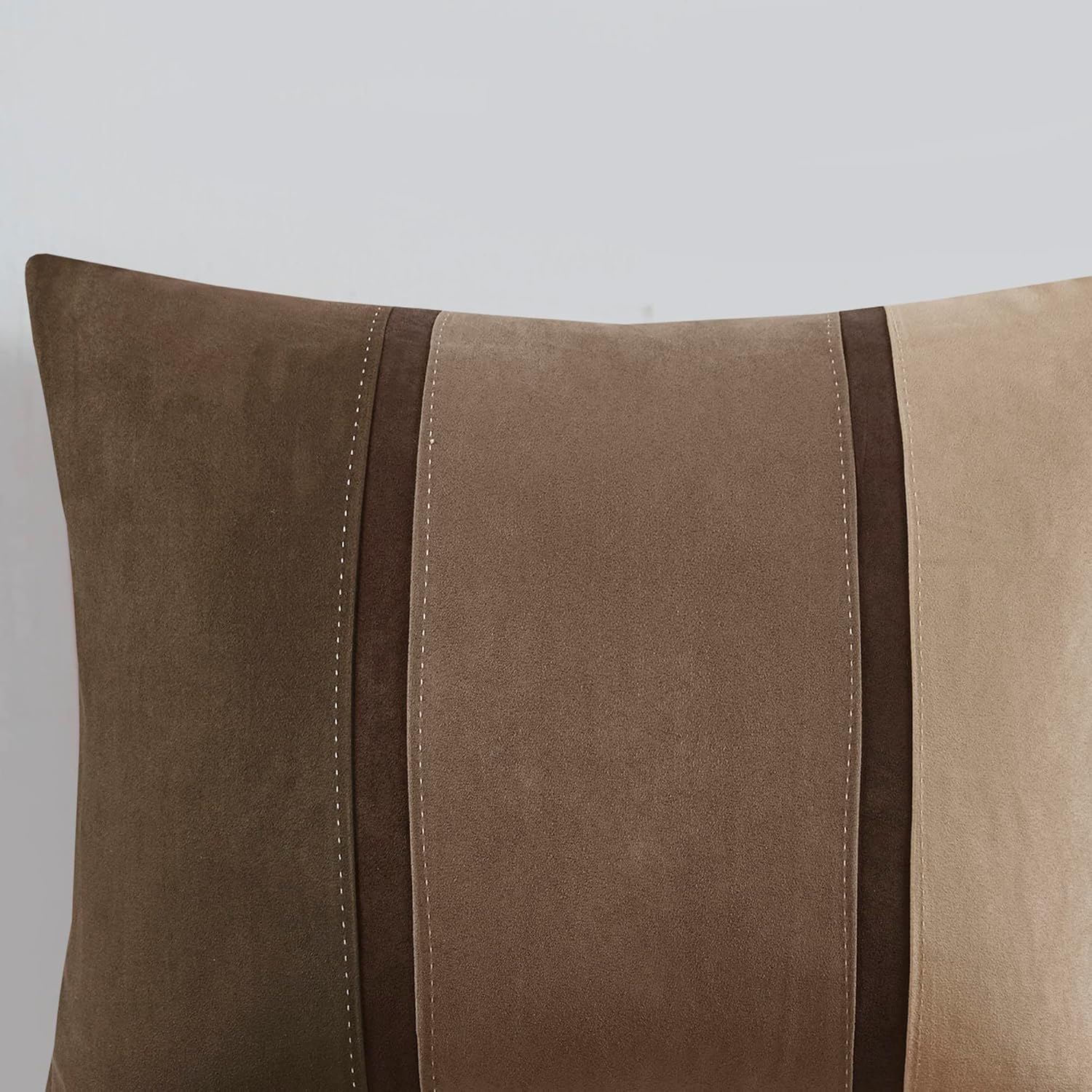 Madison Park Palisades Comforter Set Modern Faux Suede Pieced Stripe Design, All Season Down Alternative Cozy Bedding with Matching Shams, Decorative Pillows, Cal King(104'x92'), Brown 7 Piece