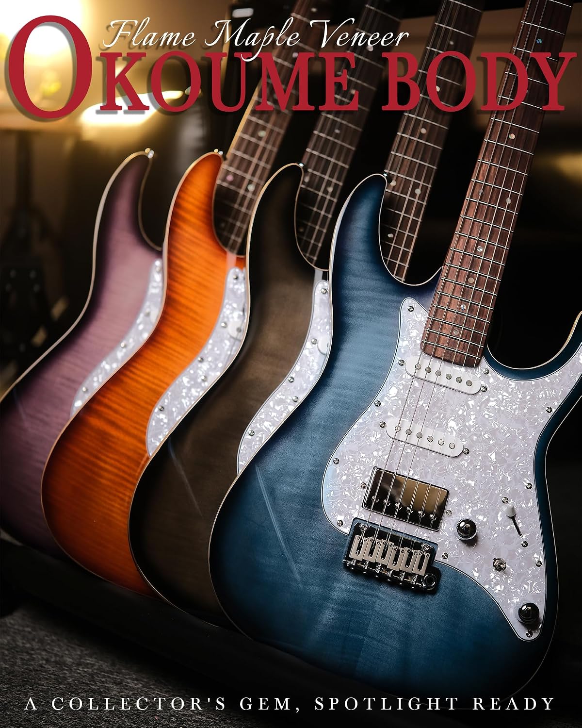 AKLOT Solid Body Electric Guitar - Flame Maple Top, HSS Alnico V Pickups with Coil-Split, Roasted Maple Neck, Locking Tuners, Veltrix Series, Storm Blue