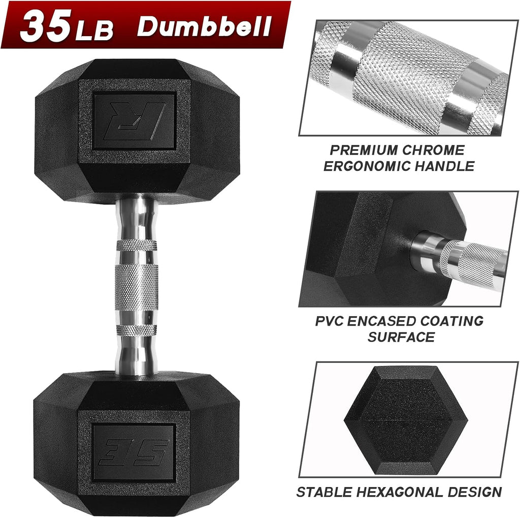 Ritfit 5-650 LBS PVC Encased Hex Dumbbell Sets with Optional Rack for Home Gym, Hand weight with Chrome Handle for Strength Training,Workouts