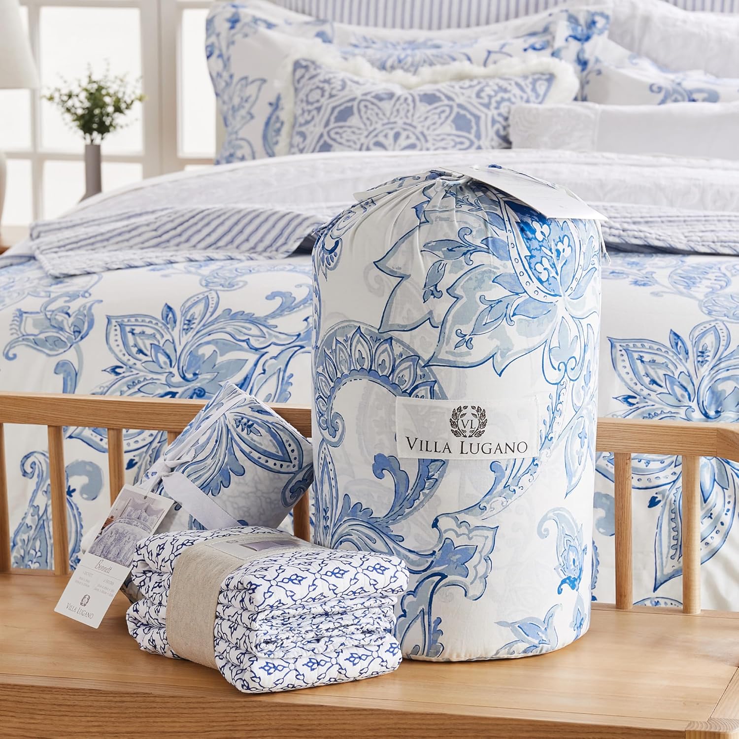 Levtex Home - Bennett Duvet Cover Set - Twin Duvet Cover + One Standard Pillow Case - Floral Paisley - Blue and White - Duvet Cover (68 x 88in.) and Pillow Case (26 x 20in.) - Cotton