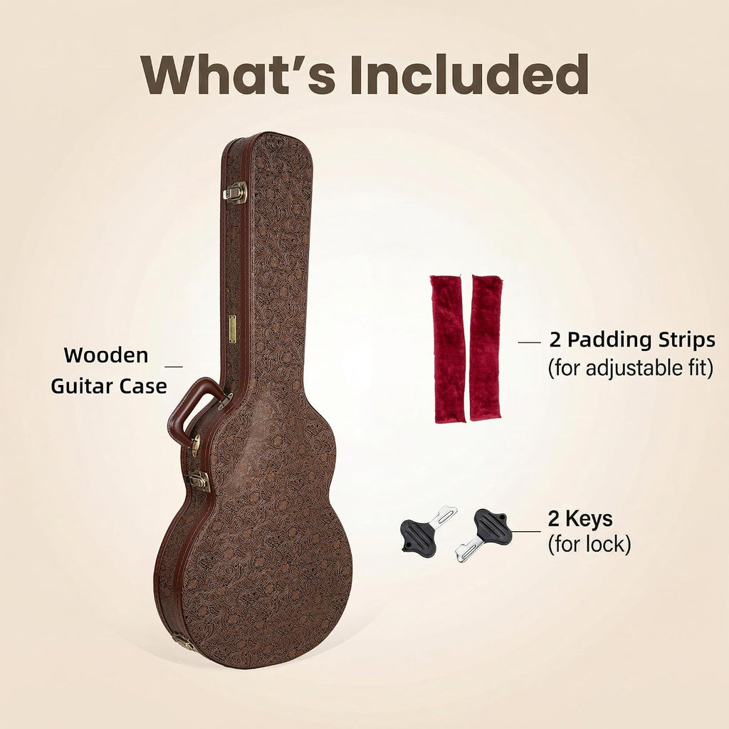 Crossrock Guitar Case for 16' Archtop/Hollow Body/Jazz Electric Guitars - Fits Gretsch Electromatic, Ibanez, Epiphone, Gibson ES Series -Blossom Brown (CRW530JA16BQ)