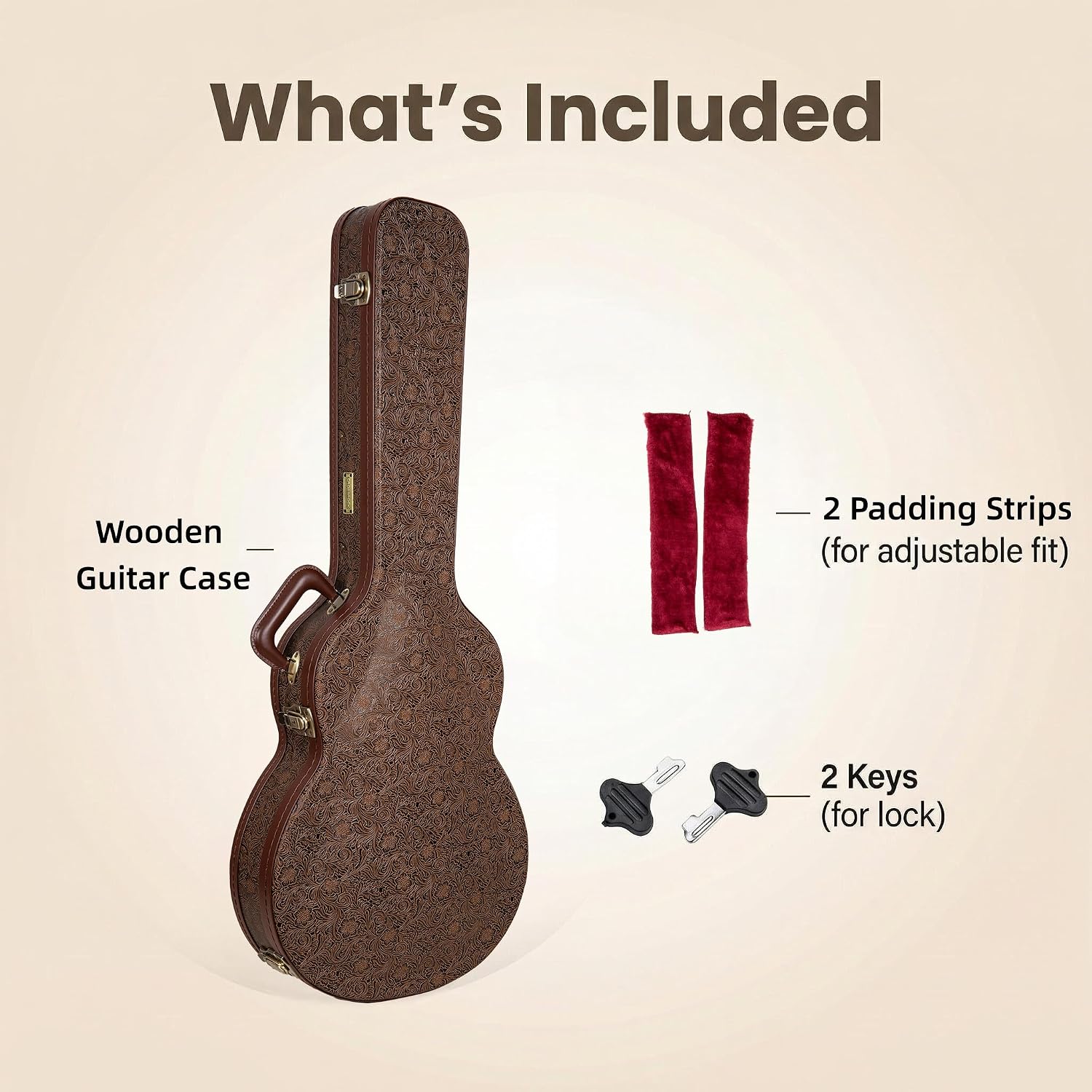 Crossrock Guitar Case for 16' Archtop/Hollow Body/Jazz Electric Guitars - Fits Gretsch Electromatic, Ibanez, Epiphone, Gibson ES Series -Blossom Brown (CRW530JA16BQ)