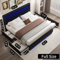 Full LED Bed Frame with 4 Drawers, Platform Bed with Headboard, Adjustable Upholstered Diamond Headboard and Frame, No Box Spring Needed, Wooden Slats Support,PU Black