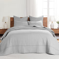 Levtex Home Cross Stitch Reversible King Bedspread Set (120x104in) with 2 Pillow Shams (36x20in) - Stitch Texture - Light Grey - Cotton King Size Bedspread Set - Soft, Pre-Washed