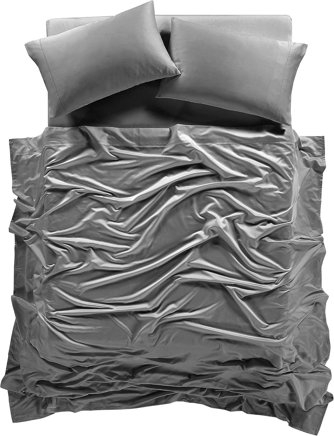 100% Supima Cotton Sheets 600 Thread Count,Full Size Bed Sheet Set 4 Pieces,Soft & Silky Sateen Weave, Fits Mattress Up to 18'',Deep Pocket, Breathable & Fade Resistant (Dark Grey, Full)