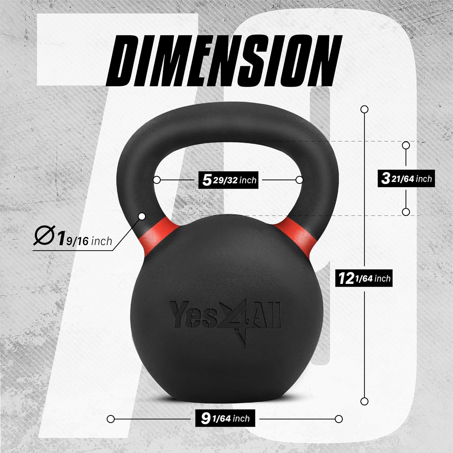 Yes4All Powder Coated Kettlebell, Cast Iron Core Kettlebells with Non-Slip Handle & Flat Bottom for Conditioning, Heavy Duty for Strength Training, 9lb to 71lb - Single & Pair