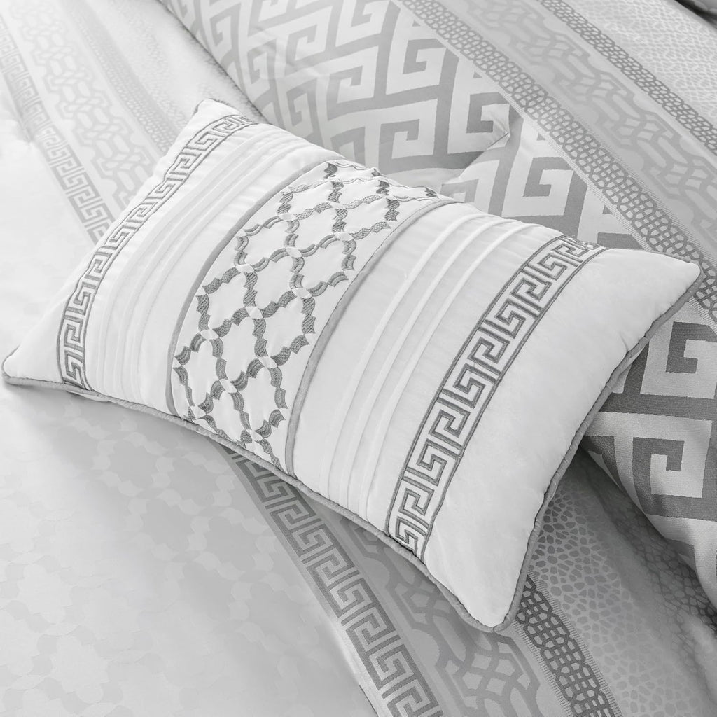 Madison Park Luxury Comforter Set-Traditional Jacquard Design All Season Down Alternative Bedding, Matching Bedskirt, Decorative Pillows, King(104'x92'), Bennett, Geometric Grey, 7 Piece