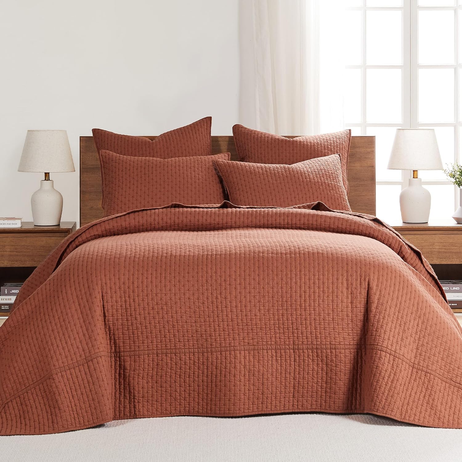 Levtex Home Cross Stitch Reversible King Bedspread Set (120x104in) with 2 Pillow Shams (36x20in) - Stitch Texture - Adobe - Cotton King Size Bedspread Set - Soft, Pre-Washed