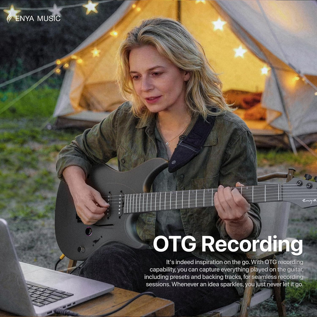 Enya Inspire 39' Smart Electric Guitar - Carbon Fiber Body with Built-in 15W Speaker, 20 Tones & App Control, 4 Presets, Bluetooth, Gig Bag Included, 2-Year Warranty