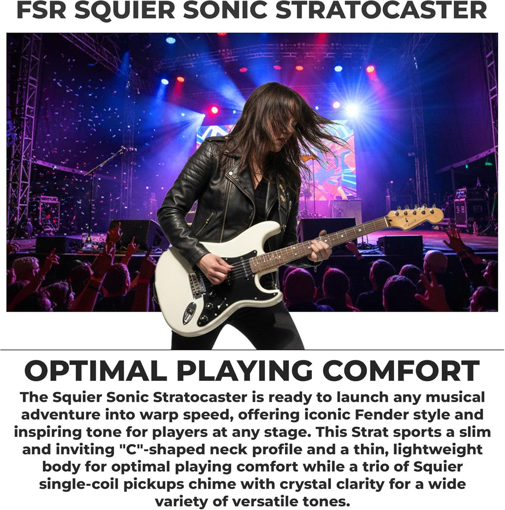 Fender FSR Squier Sonic Stratocaster, Laurel Fingerboard, Black Pickguard, Arctic White