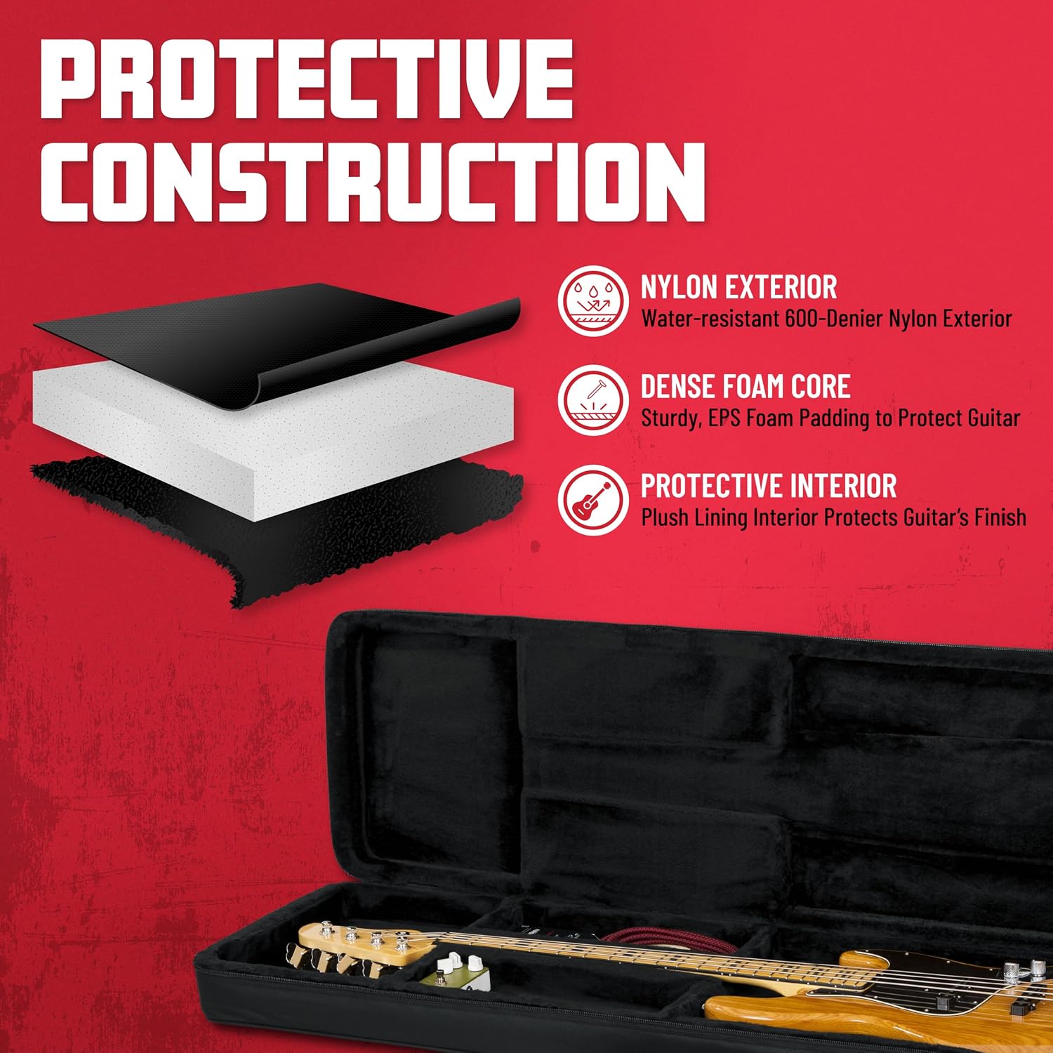 Gator Cases Lightweight Polyfoam Guitar Case for Electric Bass Guitars; (GL-BASS)