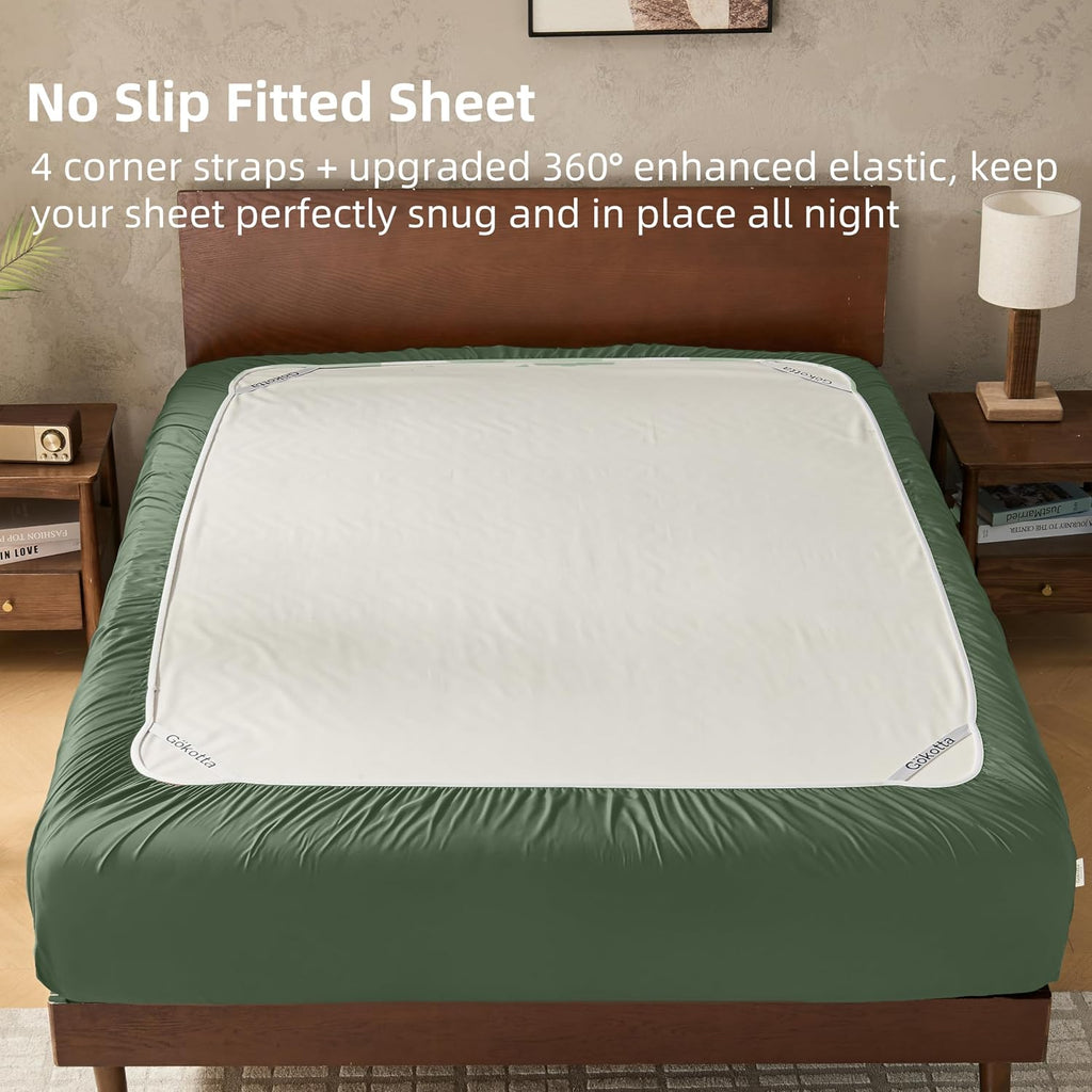GOKOTTA Full Size Bed Sheets 4 Piece Set, 100% Rayon Derived from Bamboo, Cooling for Hot Sleepers-Luxury Breathable Soft Sheets, Deep Pocket 15' Fitted Sheet with Elastic Corner Straps, Green