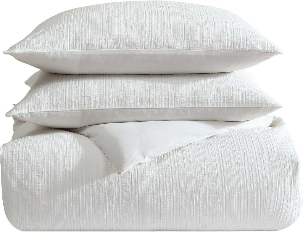Vera Wang - Comforter Set, Luxurious Bedding Set with Matching Shams, Grid Pattern Design, Chic Room Essentials (Bark Texture White, Queen)