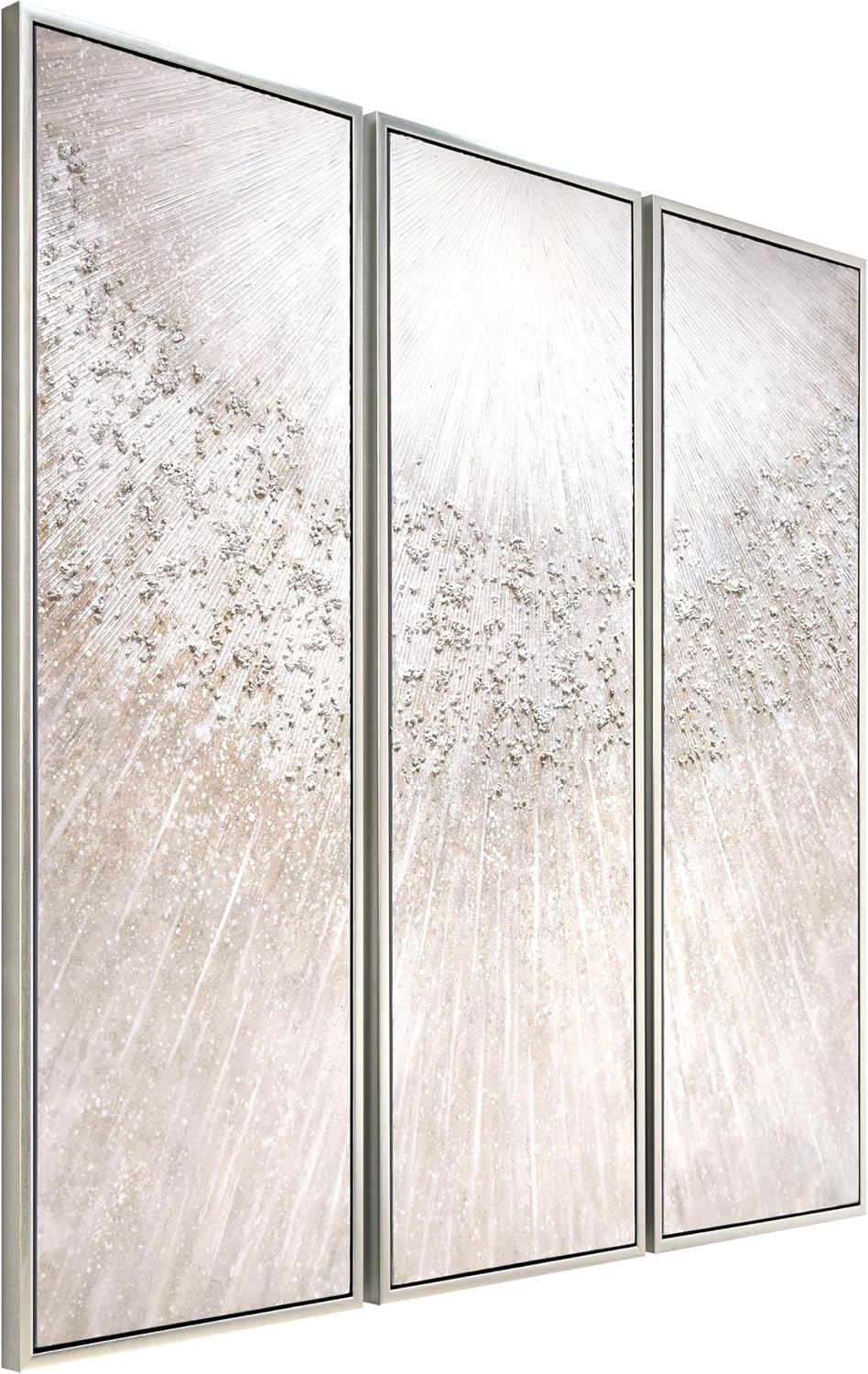 Empire Art Direct Silver Radiant Trio Textured Glitter Hand Painted Framed Canvas Wall Art with Silver Leaf, Ready to Hang, Living Room, Bedroom & Office, 20'x60'x1.5' each