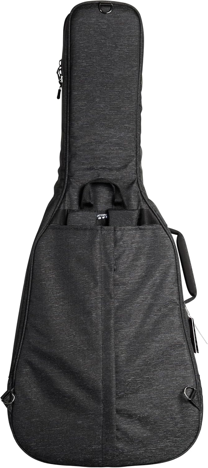 Gator Cases Transit Series Lightweight Acoustic Guitar Gig Bag with Back Pack Straps, Weather Resistant Exterior, and Rubberized Bottom, Charcoal Black Exterior (GT-ACOUSTIC-BLK)