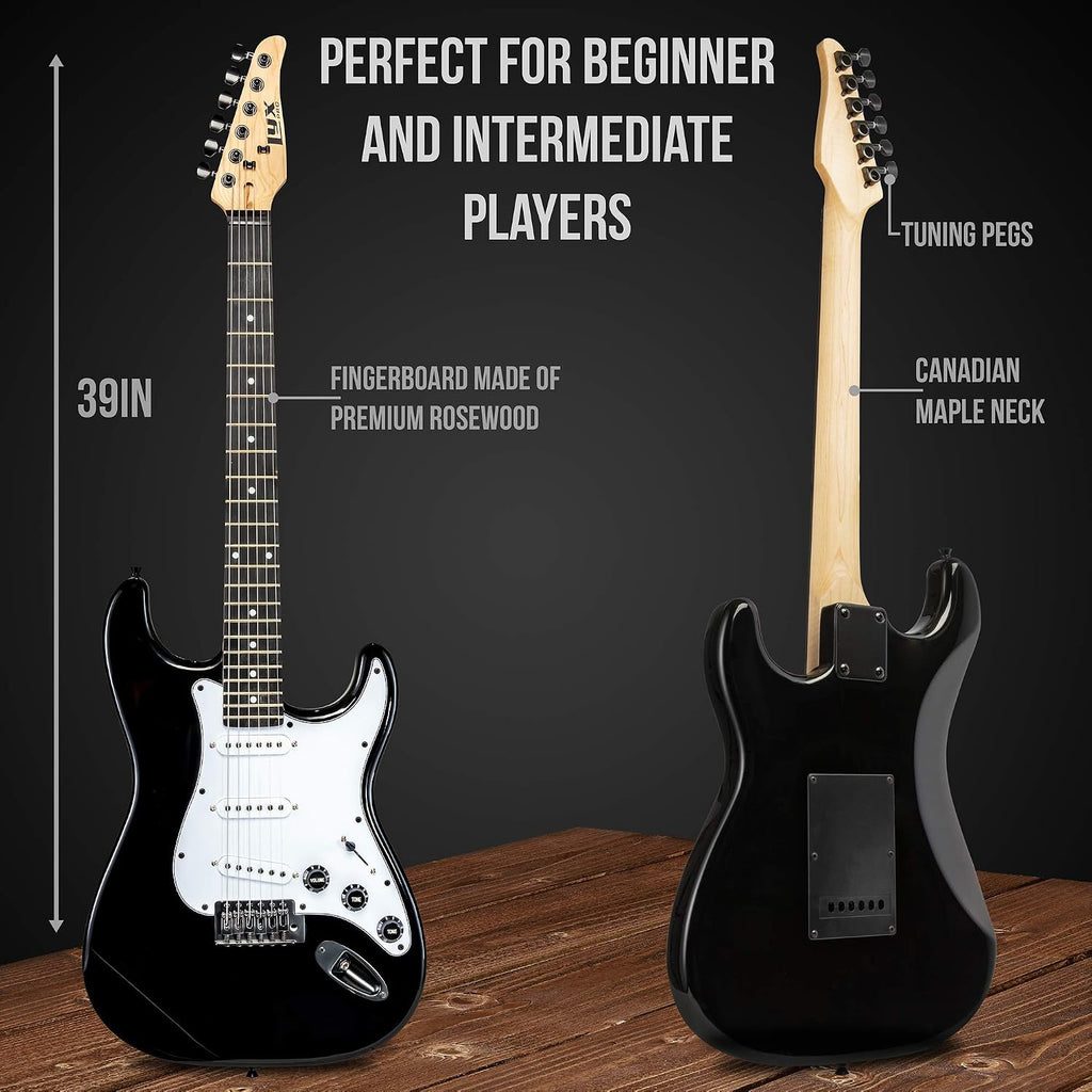 LyxPro CS 39' Electric Guitar Kit for Beginner, Intermediate & Pro Players with Guitar, Amp Cable, 6 Picks & Learner's Guide | Solid Wood Body, Volume/Tone Controls, 5-Way Pickup - Black