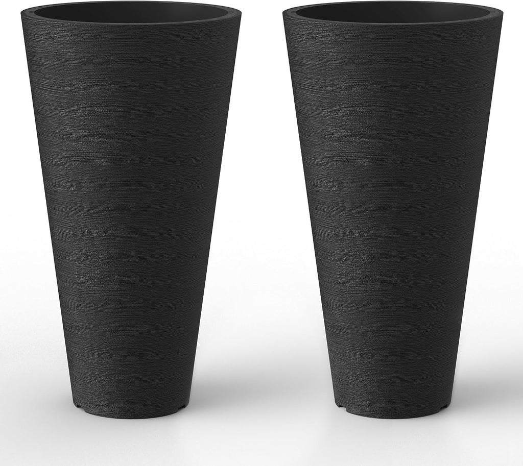 Kante Tall Round Planter Set of 2, 23' H Large Decorative Planter Pots for Outdoor Indoor Garden Patio Front Porch (Black)