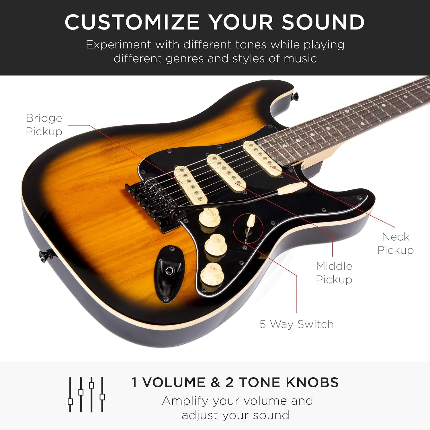 Best Choice Products 39in Full Size Beginner Electric Guitar Starter Kit w/Case, Strap, 10W Amp, Strings, Pick, Tremolo Bar - Sunburst