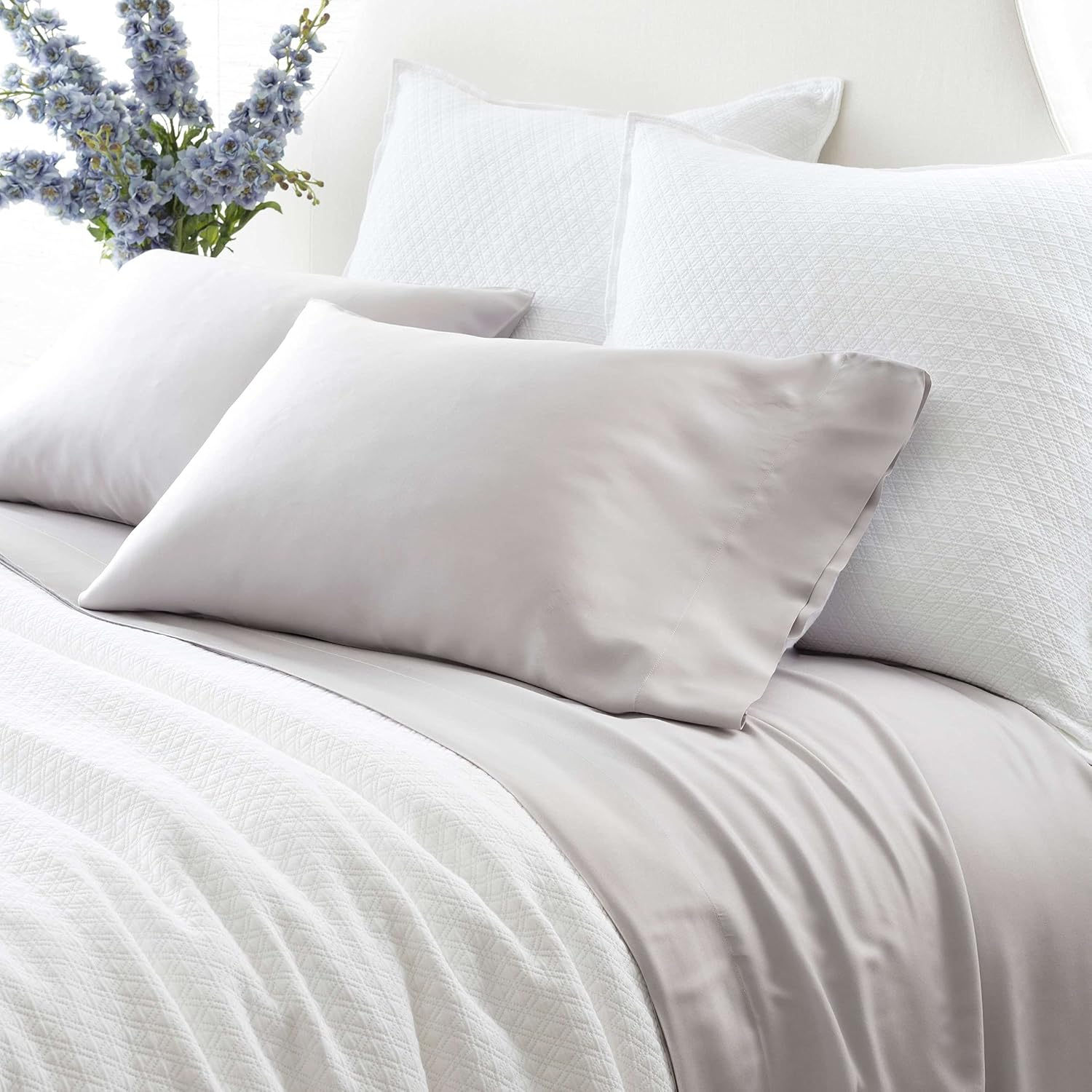 Pine Cone Hill Silken Solid Grey Sheet Set, Twin Size, Grey Solid Pattern