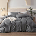 JIYUAN Super King Plus Duvet Cover Set, 3-Piece - 100% Washed Cotton, Linen-Like Soft & Breathable with Zipper Closure, Includes 120x120 Inch Cover & 2 Pillowcases, Heathered Dark Grey