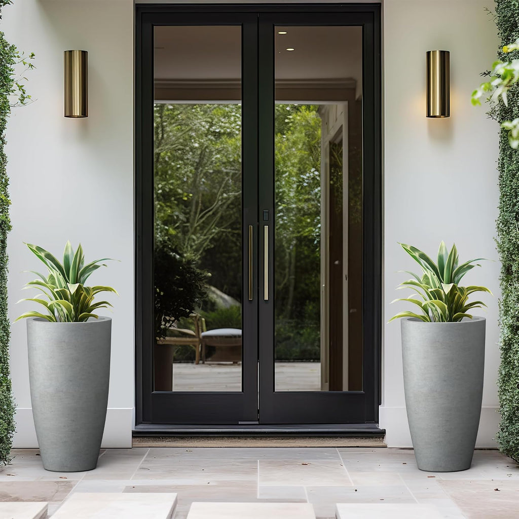 Kante 23.6' H Natural Concrete Tall Planters (Set of 2), Large Outdoor Indoor Decorative Plant Pots with Drainage Hole and Rubber Plug, Modern Style for Home and Garden