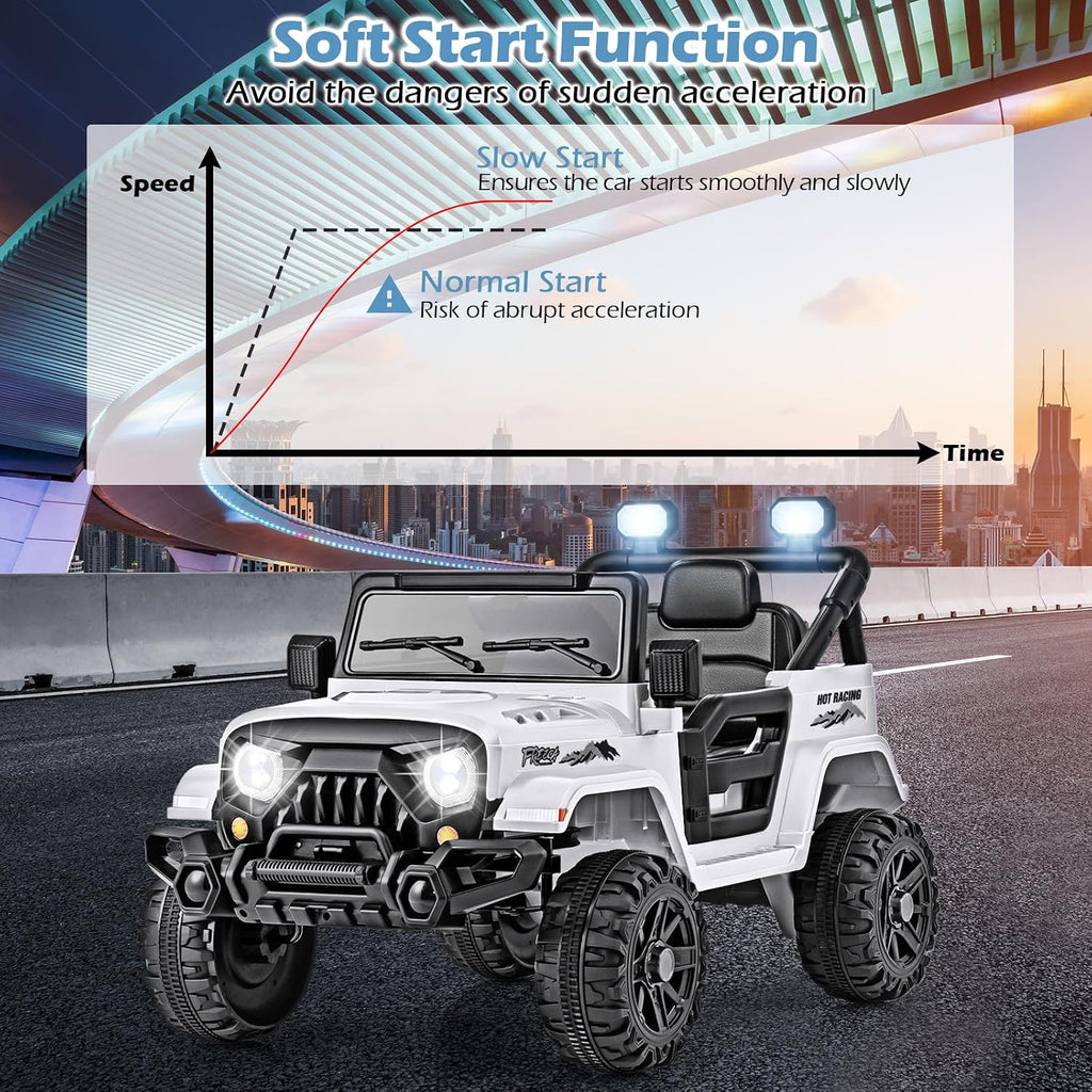 OLAKIDS Ride on Truck, 12V Battery Powered Electric Vehicle for Kids with Remote Control, Bluetooth, Power Display, LED Lights, Music Player, Ride on Toy for 3+ Boys Girls (White)