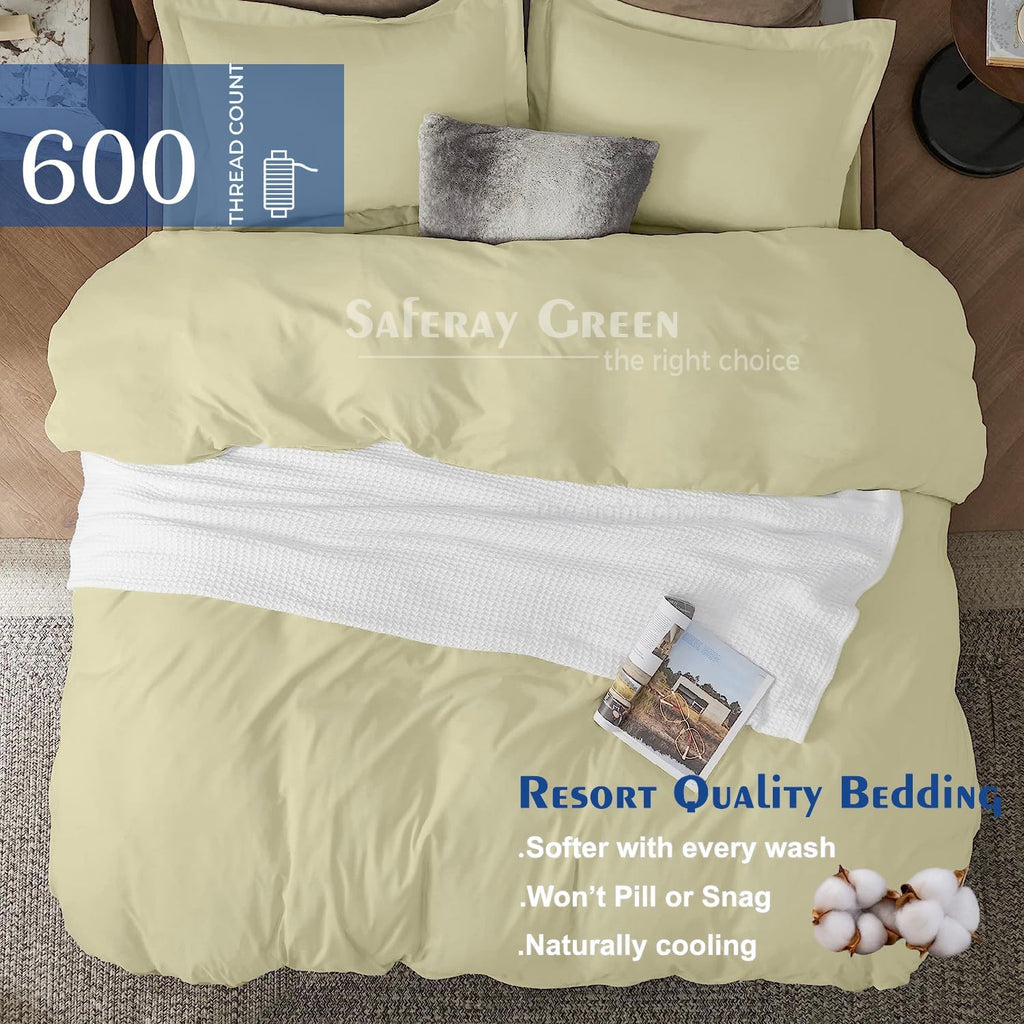 Duvet Cover Oversized King Plus 120'x128' 3 Piece 100% Egyptian Cotton Luxury Soft & Breathable All Season 600 Thread Count with Zipper Closure & Corner Ties Soft Comforter Cover (Ivory)