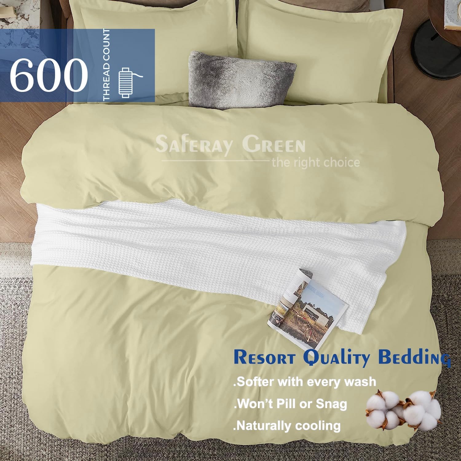 Duvet Cover Oversized King Plus 120'x128' 3 Piece 100% Egyptian Cotton Luxury Soft & Breathable All Season 600 Thread Count with Zipper Closure & Corner Ties Soft Comforter Cover (Ivory)