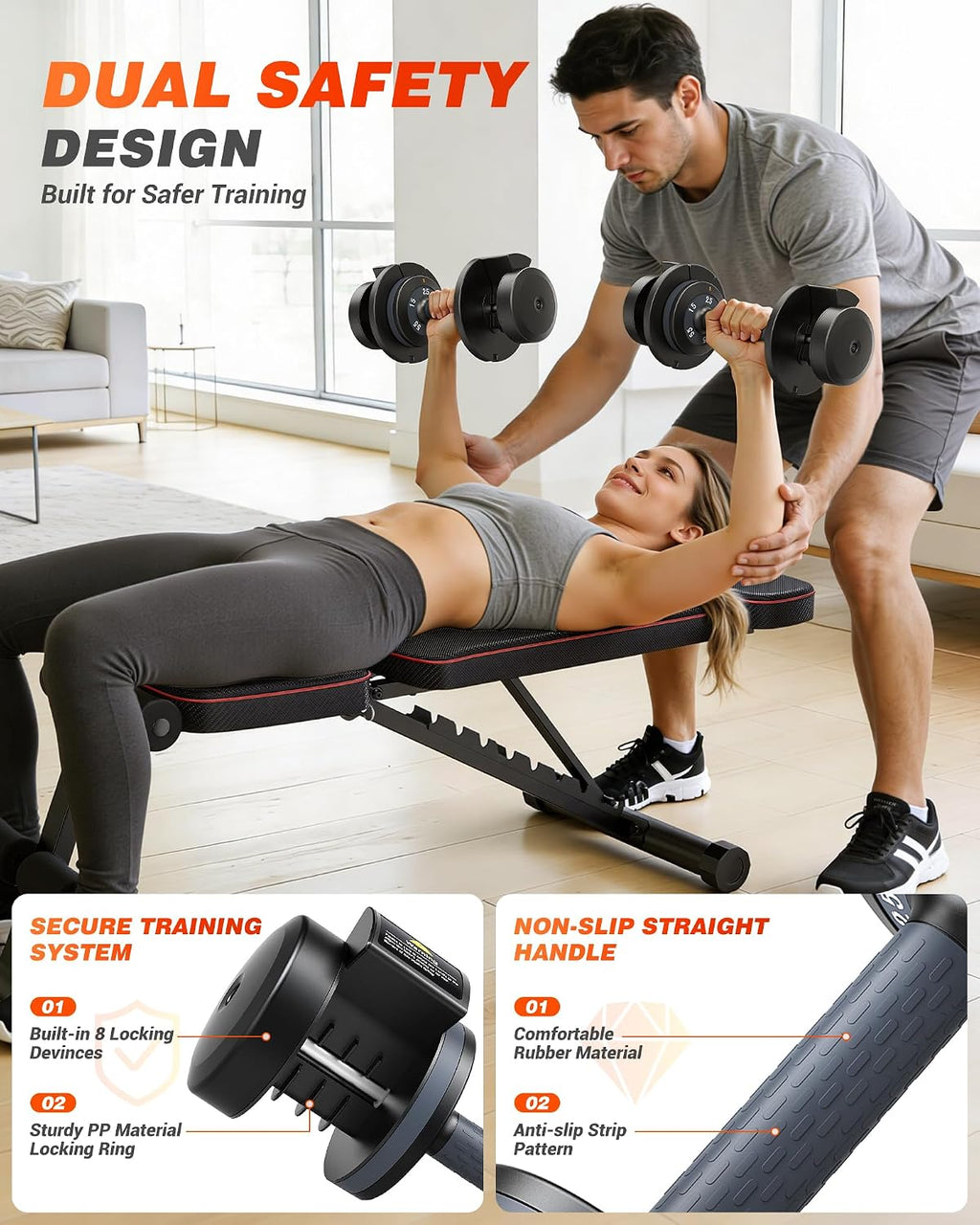 Rendpas Adjustable Dumbbells Set of 2, 5-in-1/10-in-1/16-in-1 Quick-Lock Hand Weights 25/55/80 lbs Pair, Anti-Slip Handle Free Weights Set for Home Gym Strength Training for Men Women
