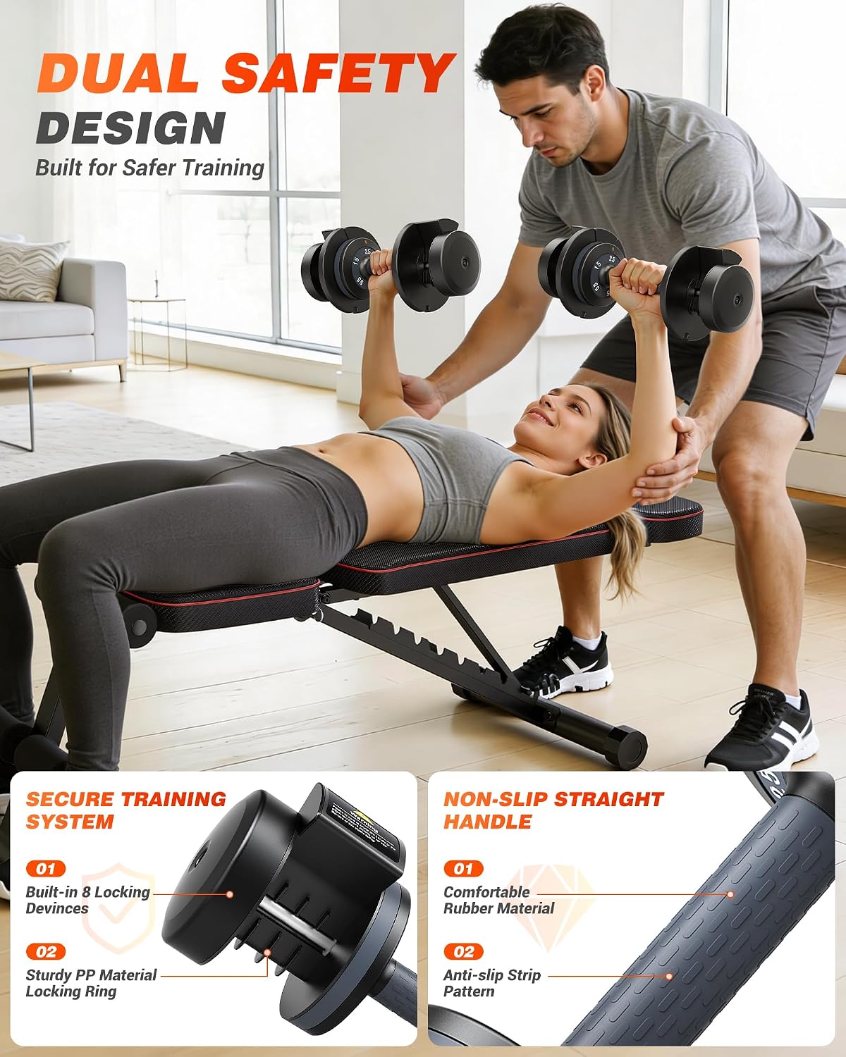 Rendpas Adjustable Dumbbells Set of 2, 5-in-1/10-in-1/16-in-1 Quick-Lock Hand Weights 25/55/80 lbs Pair, Anti-Slip Handle Free Weights Set for Home Gym Strength Training for Men Women