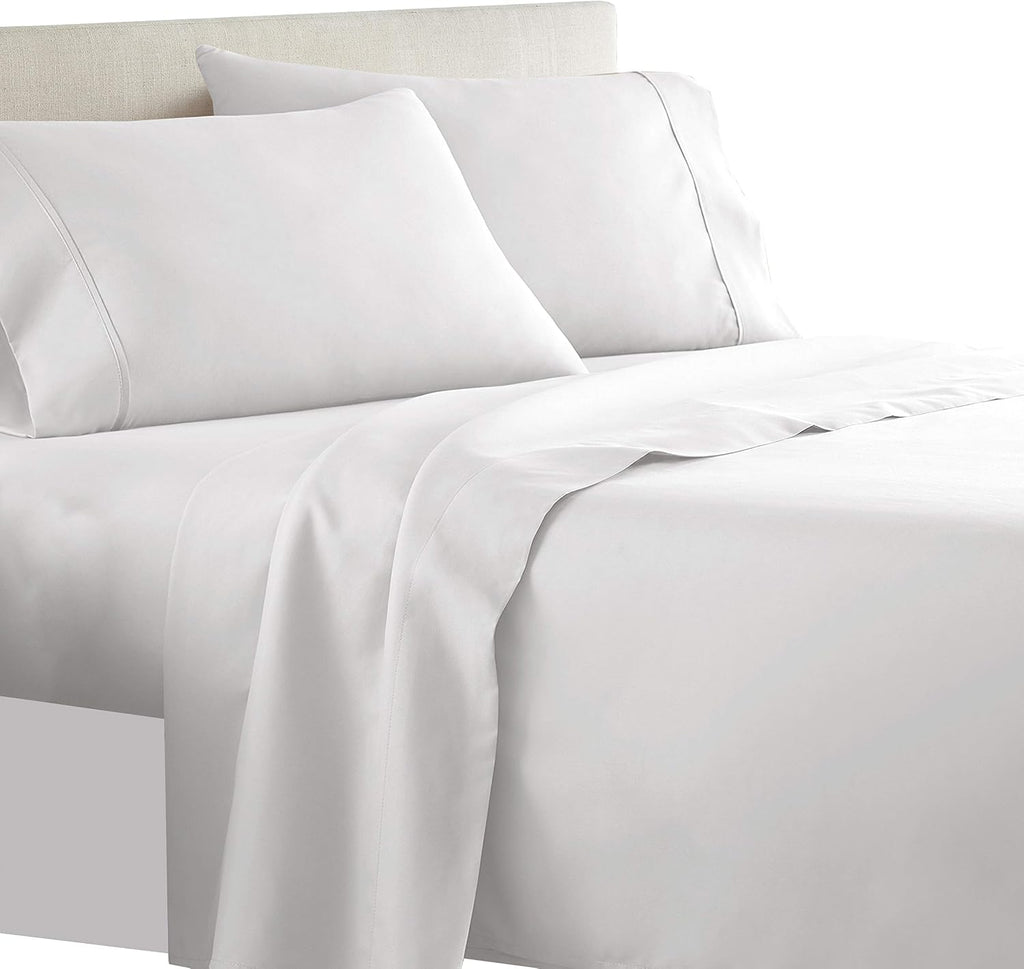 Royal Tradition Solid 300 Thread Count, 100 Percent Cotton 5PC Split Queen Sheets Set for Adjustable Beds, White