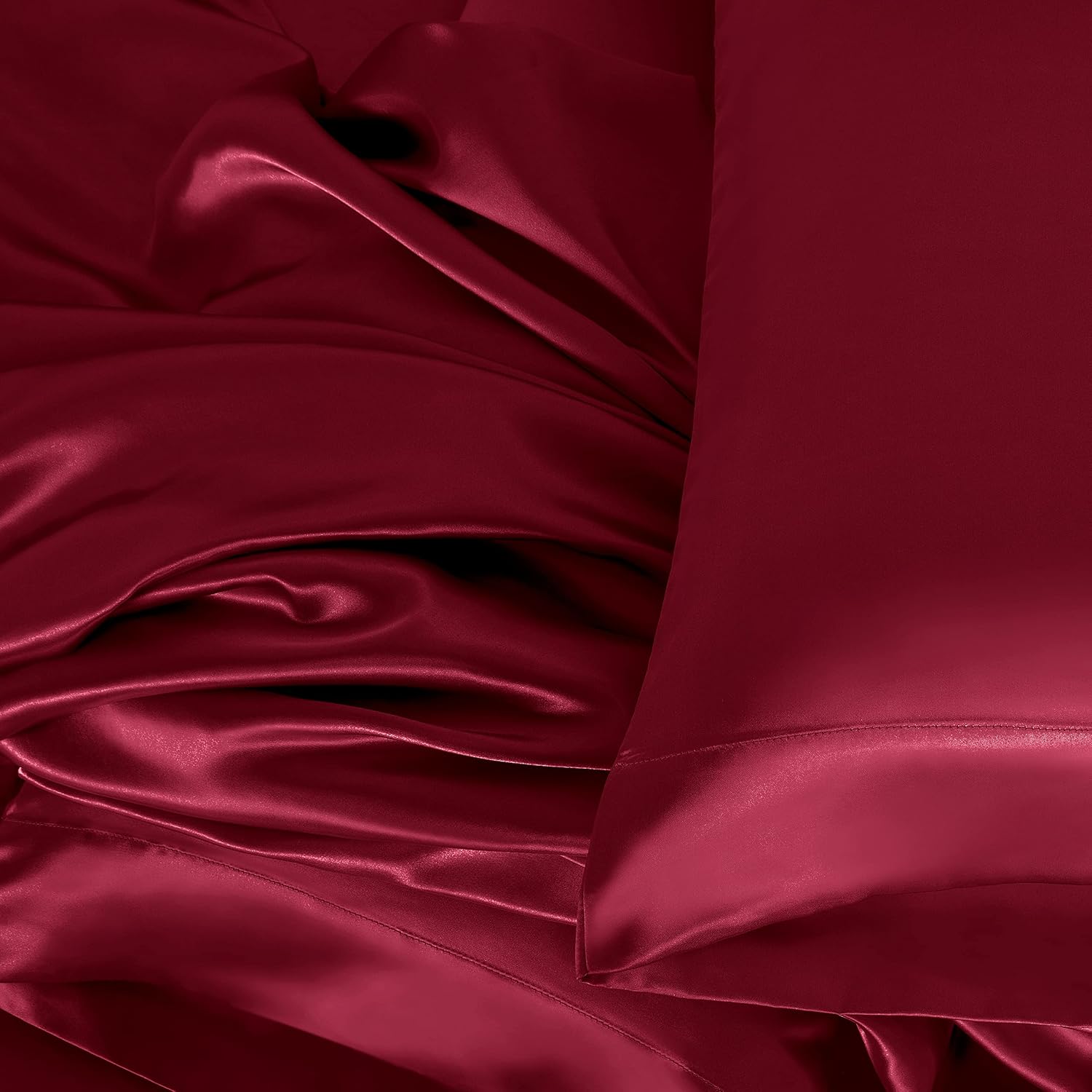 4 Pieces Sheet Set, 100% Mulberry Silk Bed Sheets Fits 10-12' Deep Pocket, 22 Momme Twin Size 6A Luxury Silk Bedding Set with Flat Sheet, Fitted Sheet & 2 Pillowcases (Solid, Burgundy)