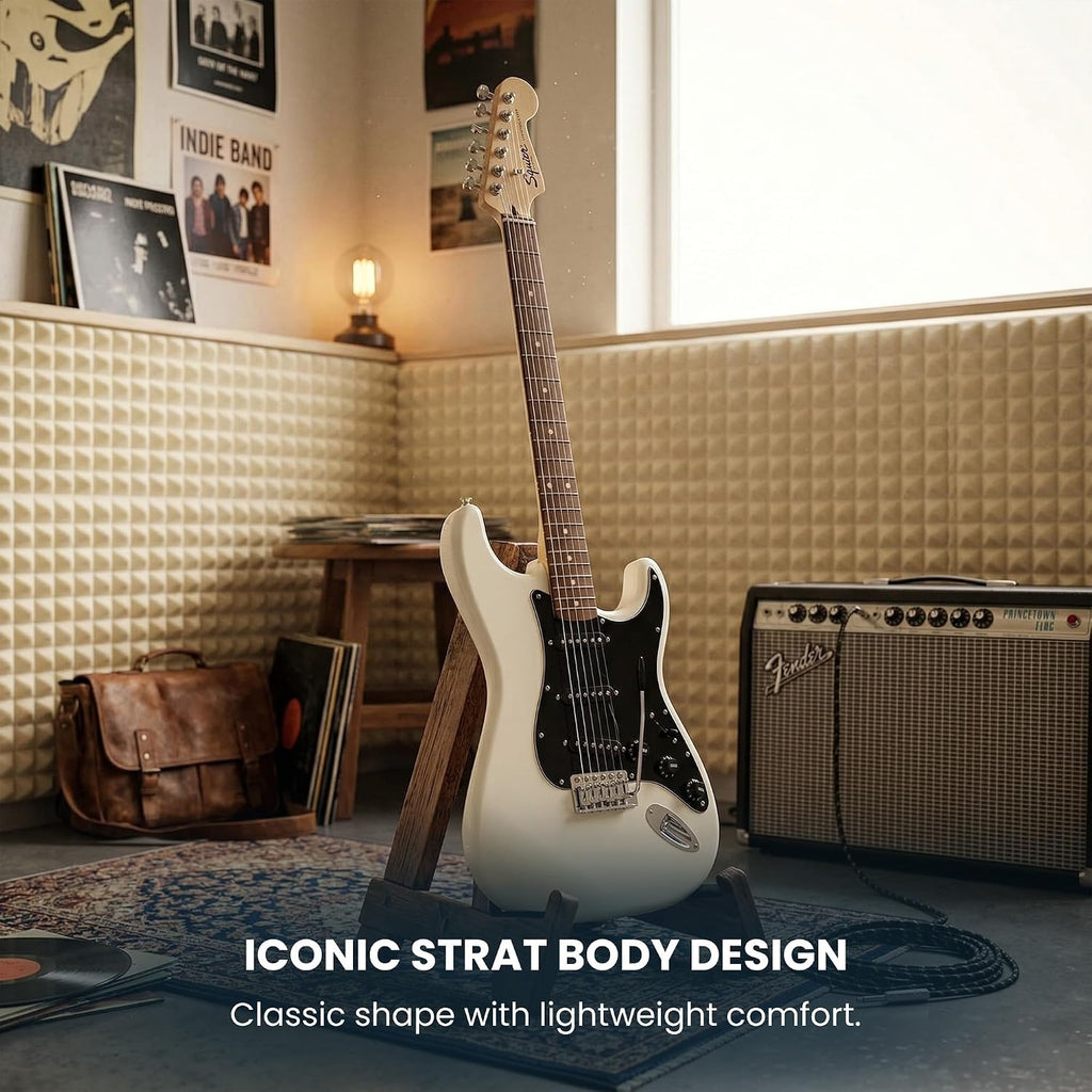 Fender Squier Sonic Stratocaster - Arctic White Bundle with Frontman 10G Amp, Cable, Tuner, Strap, Picks, and Austin Bazaar Guitar DVD