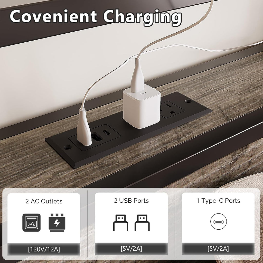 VINGLI Bed Frame Twin Size with 4 Storage Drawers and Headboard, Metal Platform Bed with Charging Station and RGB LED Lights, No Box Spring Needed, Noise Free, Easy Assembly, Wash Grey