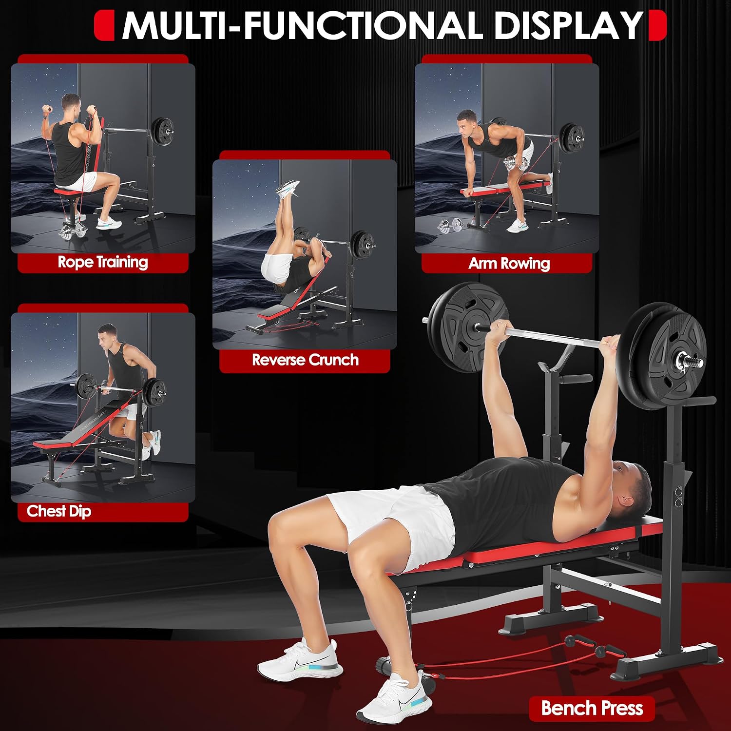 OPPSDECOR 900LBS All in One Weight Bench Set with Squat Rack Adjustable Workout Bench with Leg Developer Preacher Curl Rack Fitness Strength Training Bench for Home Gym