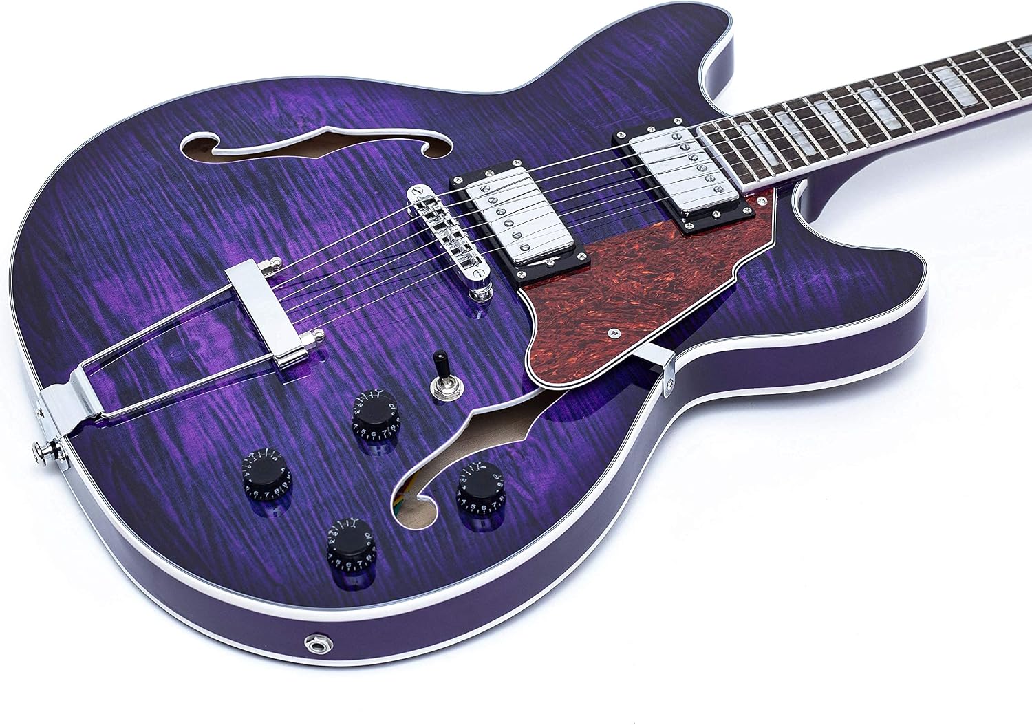 GROTE Jazz Electric Guitar Semi-Hollow Body Trapeze Tailpiece Bridge Guitar Gig Bag (Purple)