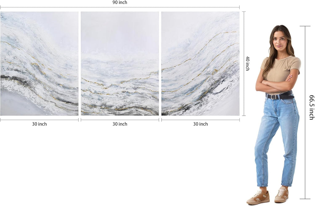Empire Art Direct Abstract Wall Art Textured Hand Painted Canvas by Martin Edwards, Triptych, 40' x 30' each, Blizzard
