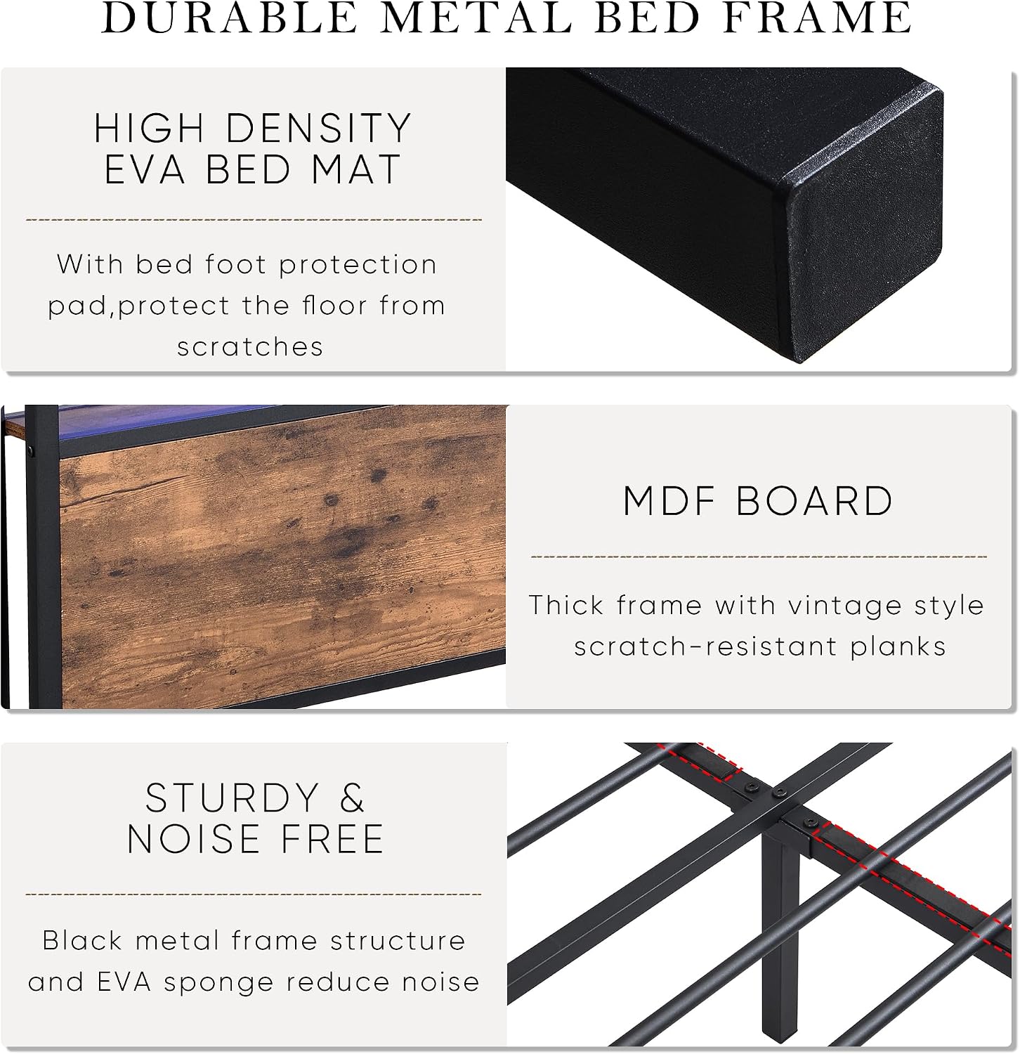 Queen Size Bed Frames with Storage Headboard and Drawers, LED Platform Bed Frame Queen Size, LED Upholstered Bed Frame with Charging Station, No Box Spring Needed, Easy Assembly,Grey