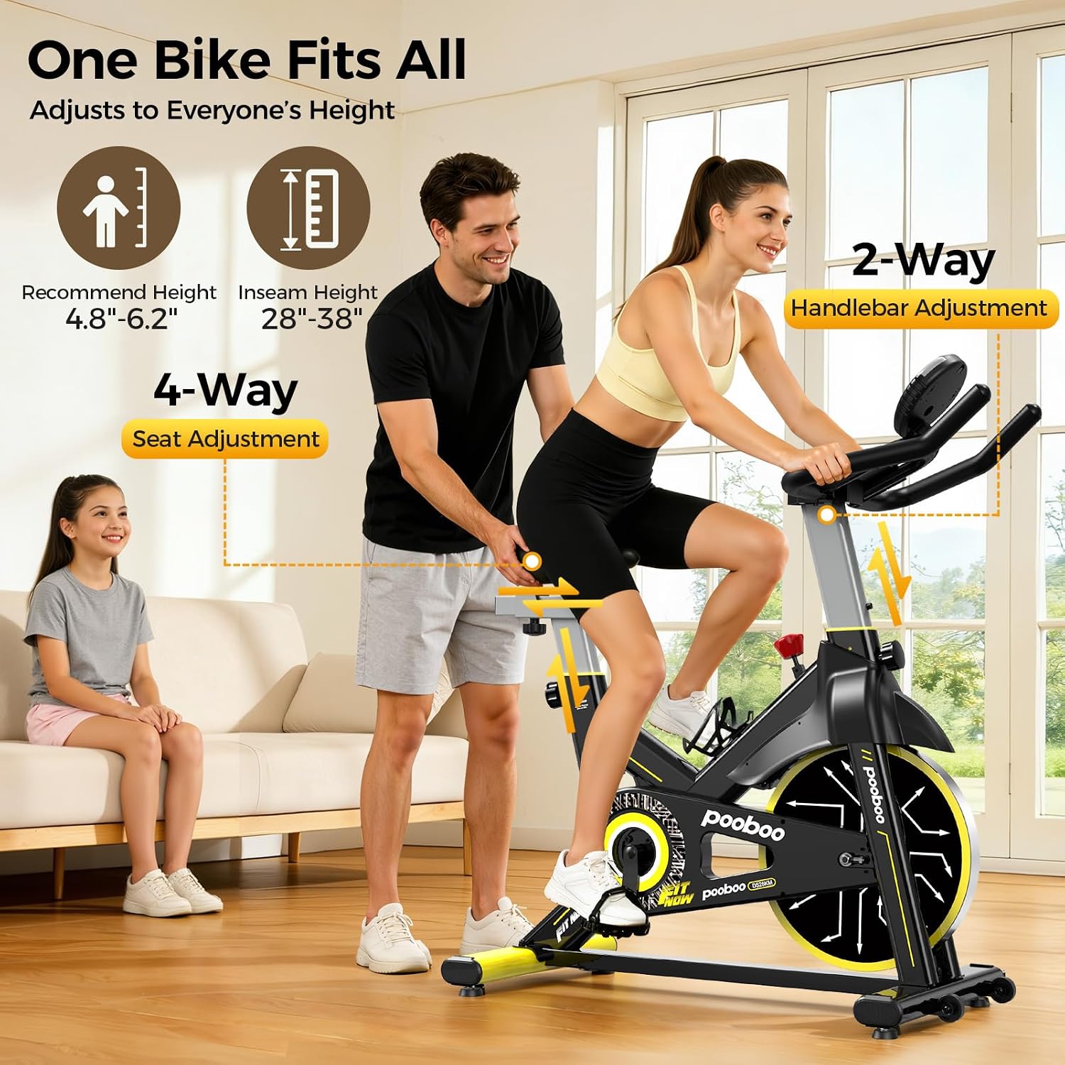 pooboo Exercise Bike,Stationary Bike with Exclusive App for Home,Magnetic Low Noise Indoor Cycling Bike with 350lbs Weight Capacity,Adjustable Seat,Tablet Mount and LCD Display for Weight Loss
