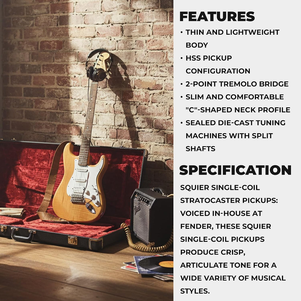Squier Affinity Series FSR Stratocaster Electric Guitar, Natural, Laurel Fingerboard